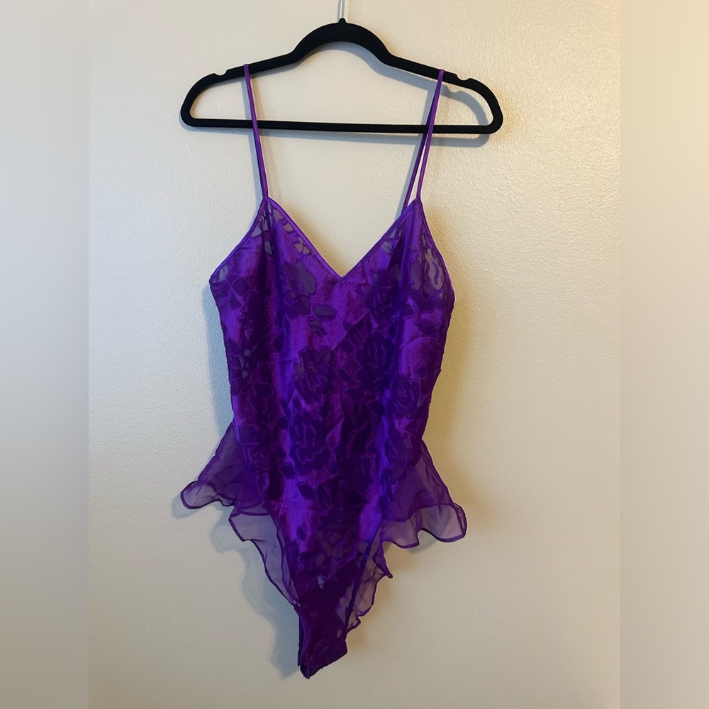 Victoria's Secret Purple Lace & Sheer Ruffle Bodysuit